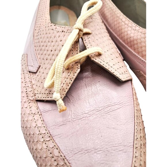Vintage Blush Pink Shoes Womens Sz 40 8.5 Leather & Snakeskin Lace-Up Loafers by - Picture 14 of 14